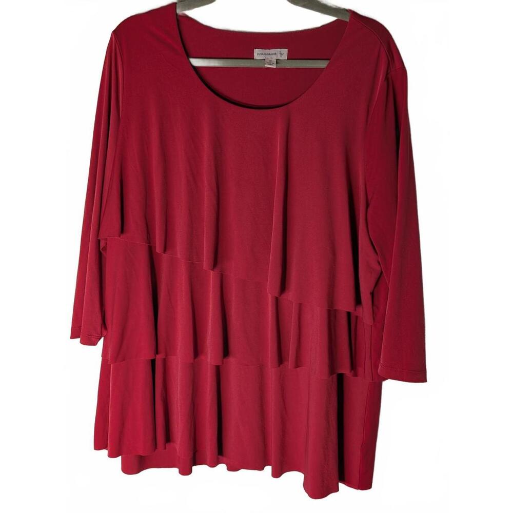 Susan Graver Women's Dark Pink/Burgundy Layered Knit Top, Size 1X